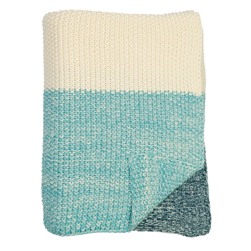 Marl Moss Stripe Knitted Throw Blanket, Navy/Beach Blue