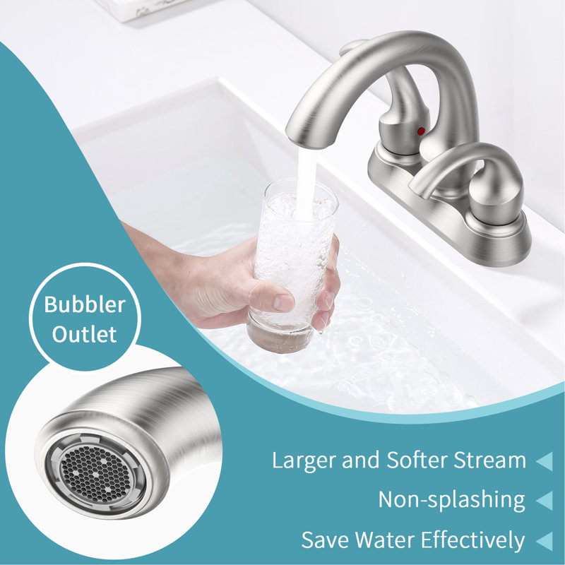 Robinet de salle de bain en nickel brossé, 2 poignées, 10 cm, avec aérateur élégant et bonde escamotable. Robinet pour 2 lavabos en nickel, design élégant, facile à installer.