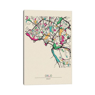 Oslo, Norway Map by Ayse Deniz Akerman - Wrapped Canvas Painting