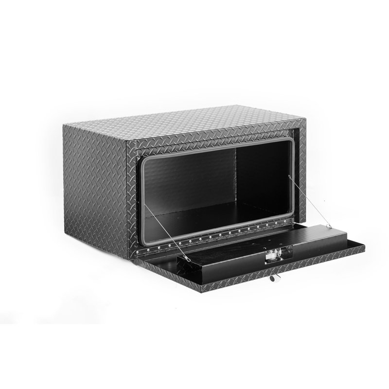Coffre à outils de 36 pouces en aluminium avec coffre de rangement pour coffre à outils robuste avec serrure et clés, coffre de remorque imperméable, plaque de fil de diamant extra épais mat