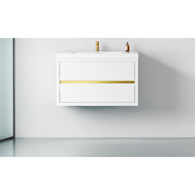 Meuble-lavabo mural 36 po avec résine, lavabo et tiroir