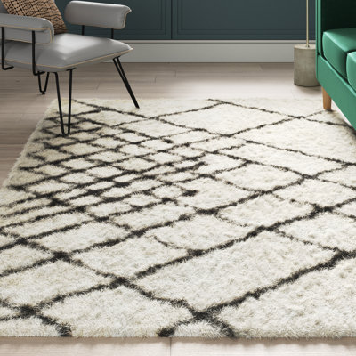 Aderita Toronto Shag Hand Tufted Performance Geometric Rug