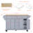 Kitchen Island With Rubber Wood Countertop, Kitchen Cart On 5 Wheels With Storage Cabinet And 5 Drawers For Dinning Room-2066399642