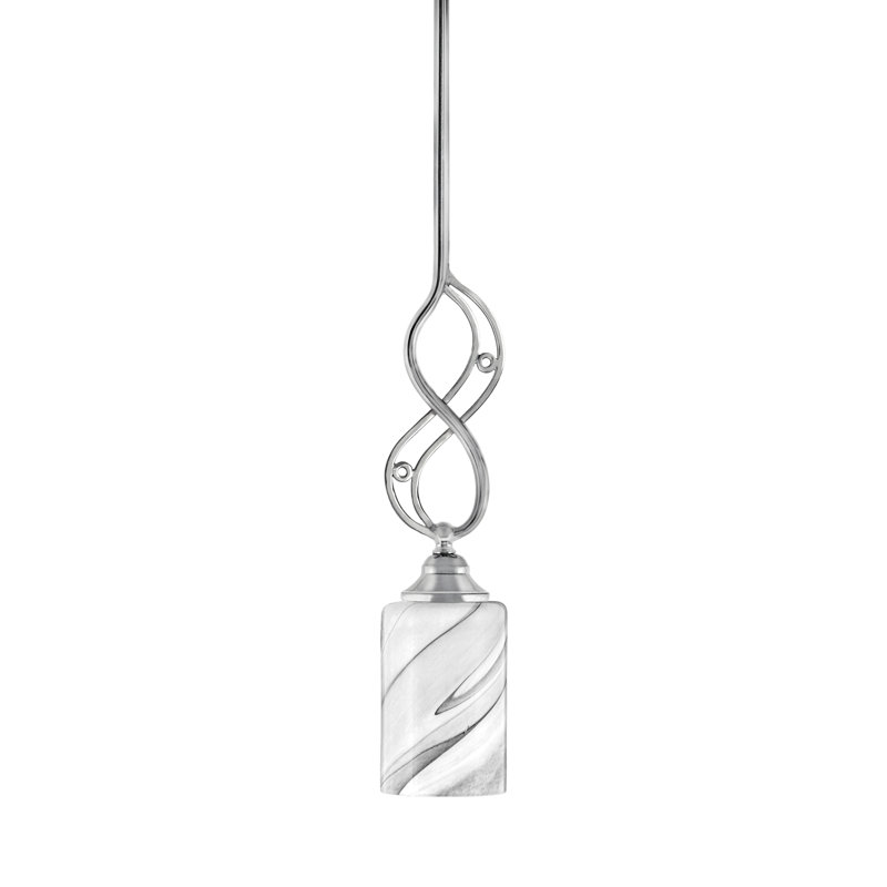 Mini-luminaire suspendu à tige Jazz illustré en finition chromée avec verre de 4 po, Onyx Swirl Glass