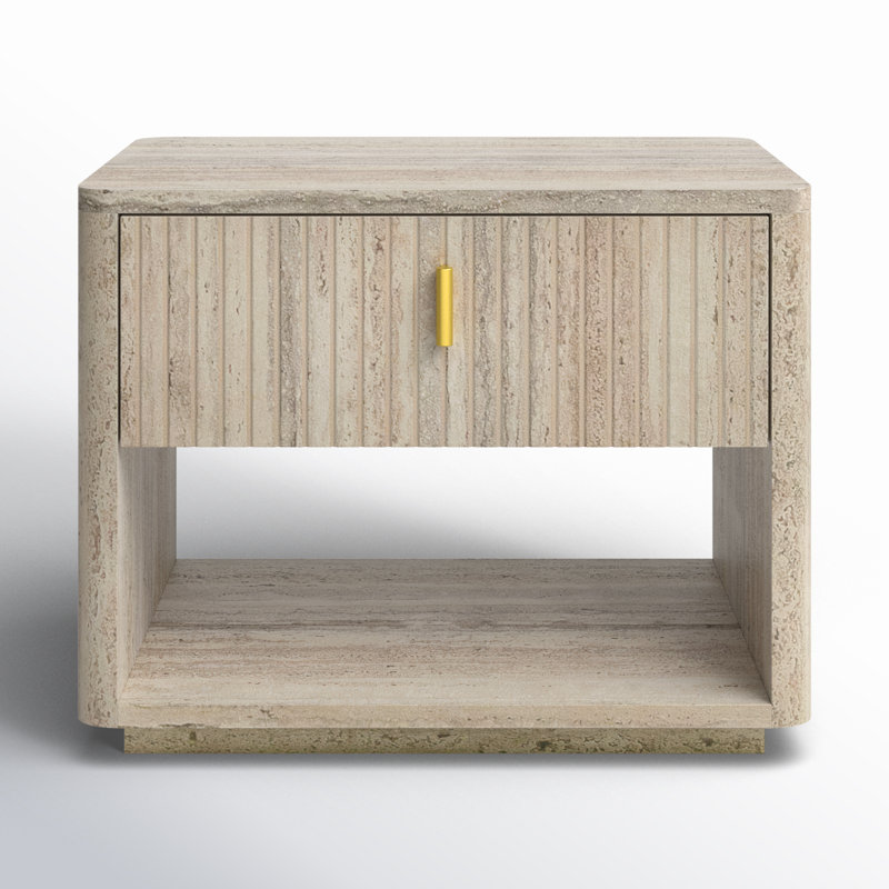 32'' W Travertine Gray Nightstand, Travertine Gray