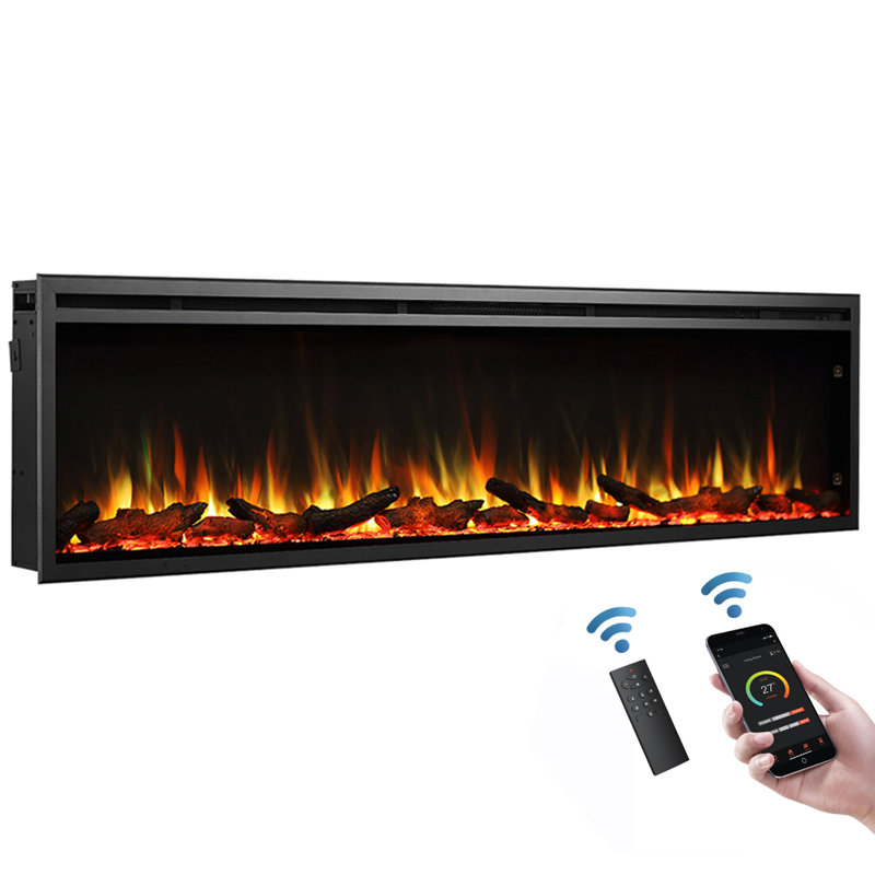 CASTELLO FLAMME Stainless Steel Electric Fireplace Insert, 48"H x 183"W x 14.7"D