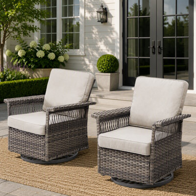 Ensemble de chaises berçantes pivotantes 2 pièces avec accoudoirs de 5 pouces et coussin épais, gris / beige