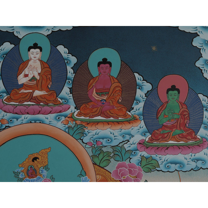 Déesse Tara blanche - Bouddhiste tibétain (Thangka Brocadeless) | Or pur 24 carats avec peinture acrylique