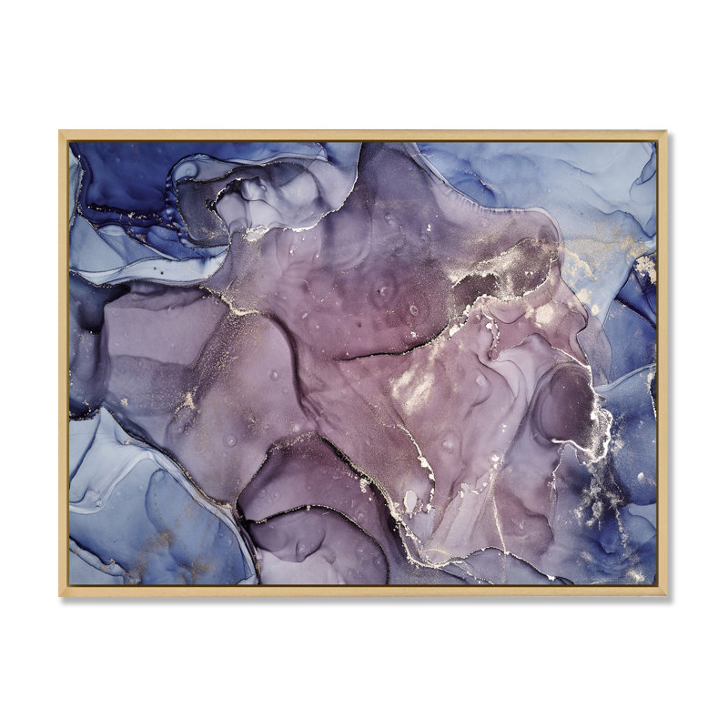 Gris et mauve, encre de marbre, impression sur toile murale moderne, H 34 po x l 44 po x P 1,5 po, Cadre flottant en érable