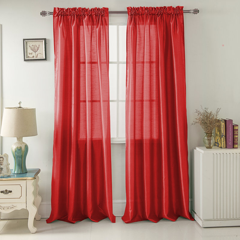 Panneau de rideau de fenêtre semi-transparent Alexzavier, Rouge, l 54 po x L 90 po