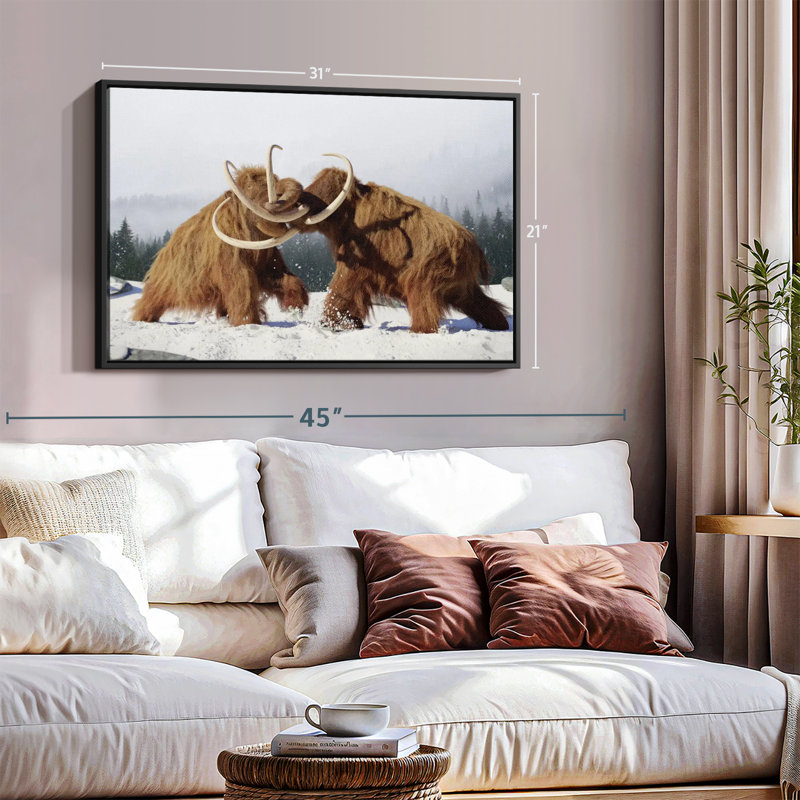 Fighting Woolly Mammoths, reproduction sur toile, H 21 po x l 31 po