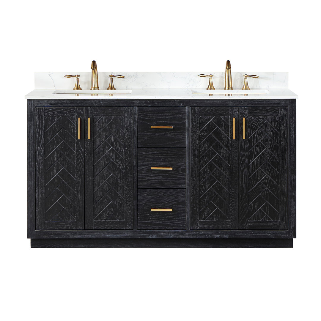 Gazsi 60" Double Bathroom Vanity Set With Grain White Engineered Stone Countertop Without Mirror Rosdorf Park Base 