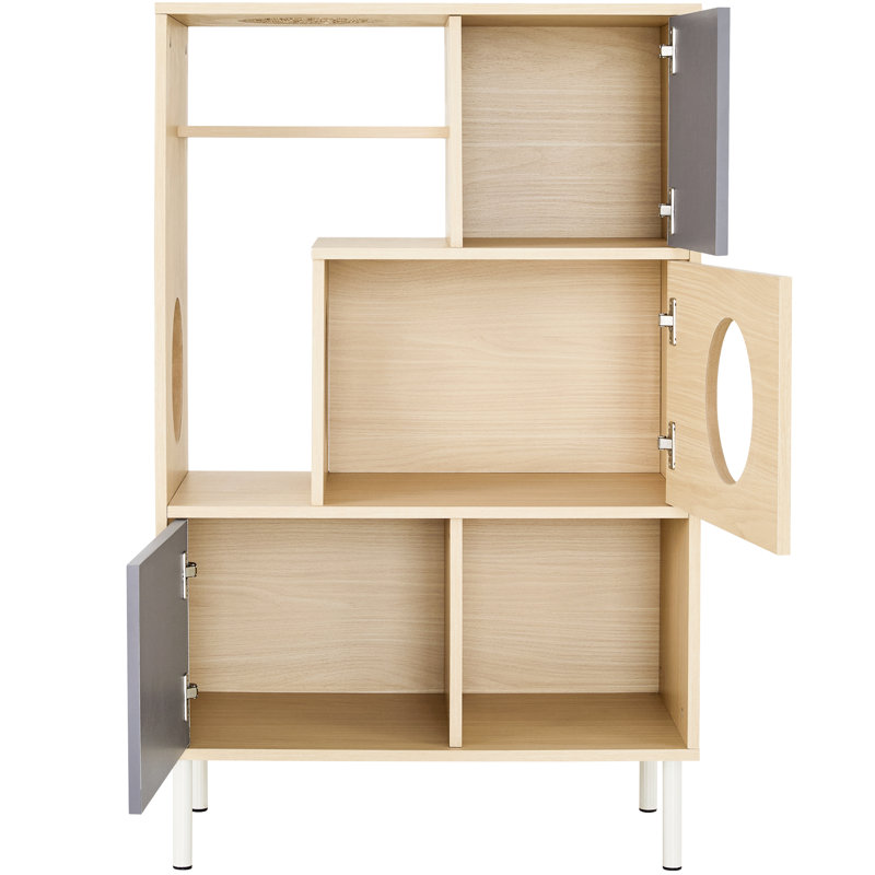 Bibliothèque élégante pour chat - Luxueux moderne, naturel + blanc, poids de 67,37 lb, 15,8 po Largeur, hauteur 43,9, profondeur 27,36, profondeur