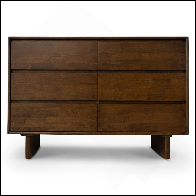 Commode à 6 tiroirs en noyer de style Mid-Century moderne H 32,2 po x l 47,2 po x P 17,7 po