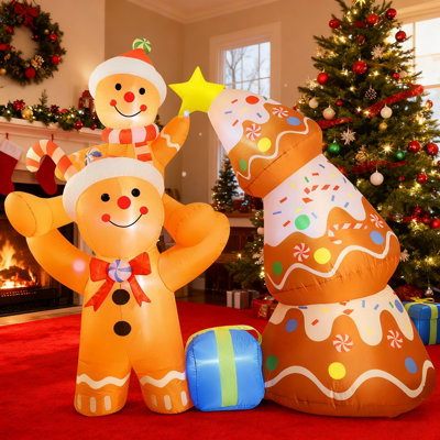 7.2 FT Christmas Inflatable Gingerbread Man & Christmas Tree - Yard Decorations With Built-In LED Lights, Blow-Up Decor For Outdoor, Yard, Roof & Lawn Holiday Display