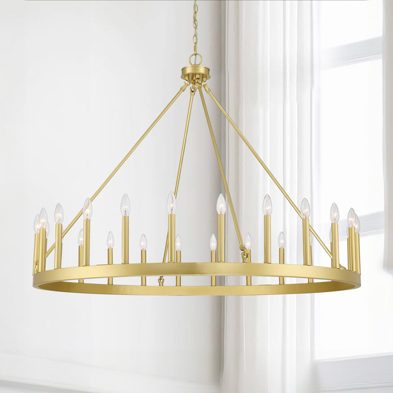 Lustre en acier de style bougie à roulettes pour salon à 24 lumières Adriana certifié UL, Laiton satiné