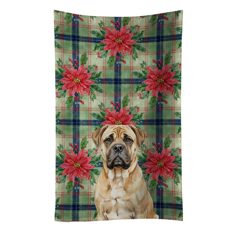 Bullmastiff Christmas PoinsettIas Kitchen Towel, Tan Bullmastiff