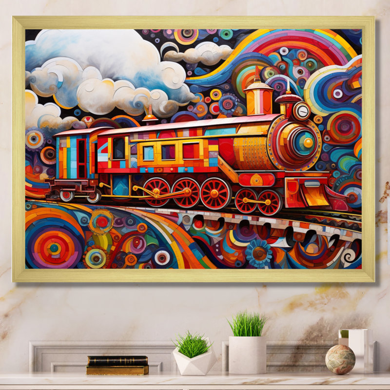 «Abstract Train Whimsical Journey III», reproduction sur toile, H 16 po x l 32 po x P 1 po, Encadrement doré
