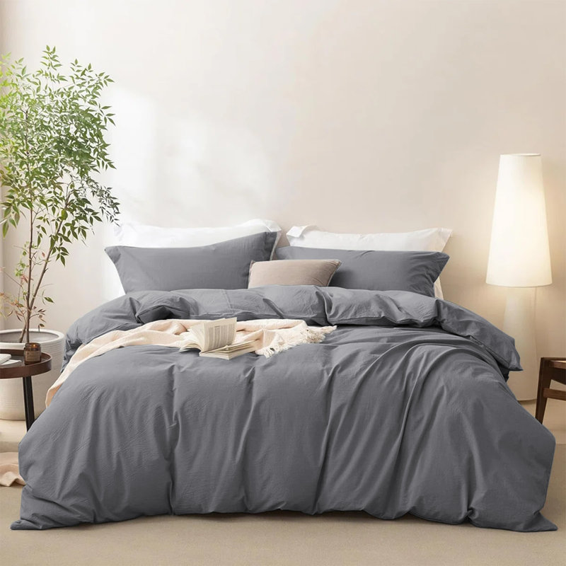 Ensemble de housse de couette unie 3 pièces - Literie 100% microfibre soyeuse avec taies d'oreiller, lavable à la machine