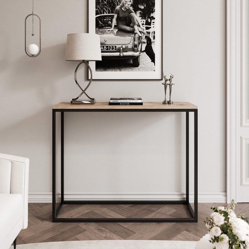 Stainless Steel Top Console Table, 90cm H x 80cm W x 30cm D, black / oak_votan, black, oak_votan