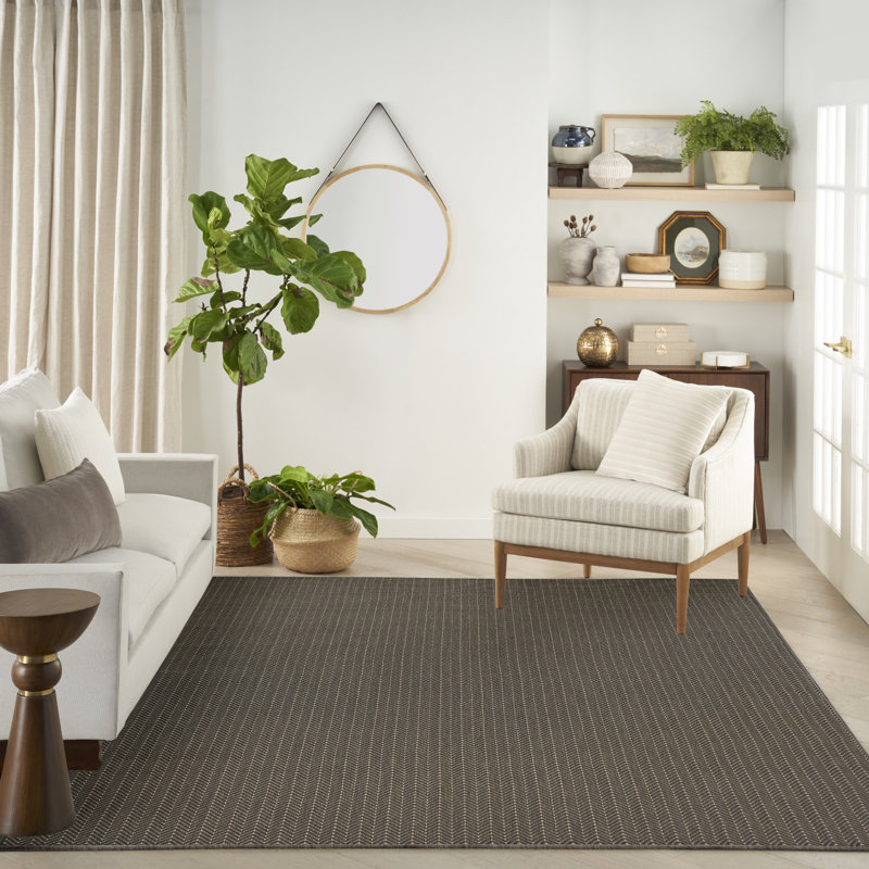 Tapis noir intérieur / extérieur Remmie, Rectangle 10 pi x 14 pi, Gris anthracite