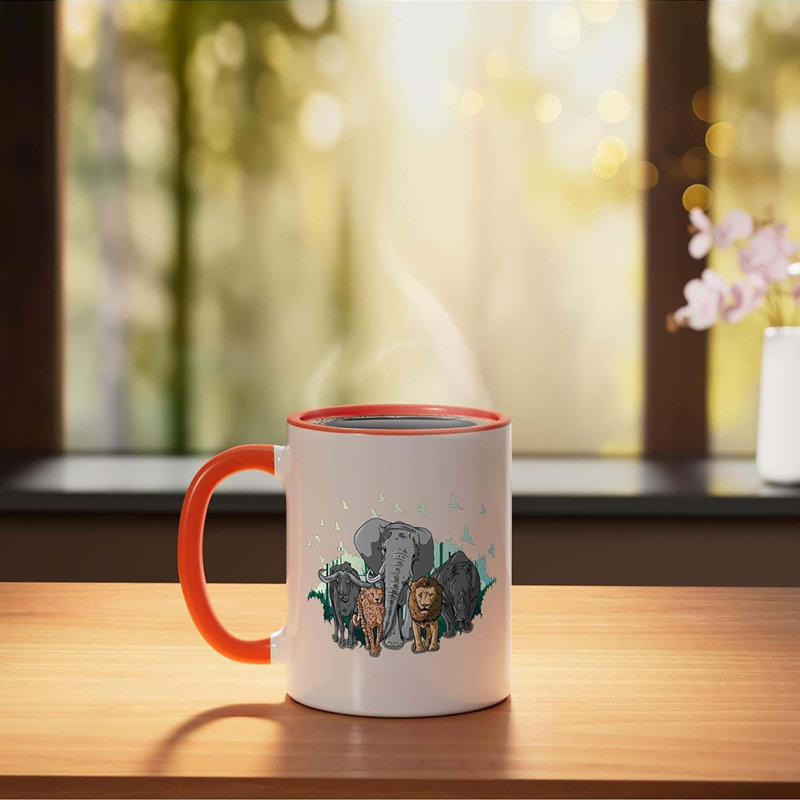 Animals Ceramic Mug, Orange/White, 11oz