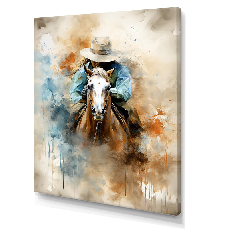 «Cowboys avec cheval» - art mural Cowboys, Toile tendue, H 32 po x l 24 po x P 1 po