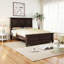 Queen Size Vintage Pine Platform Bed Frame with Ornate Headboard, Panel Bed with Carved Details-1418577239