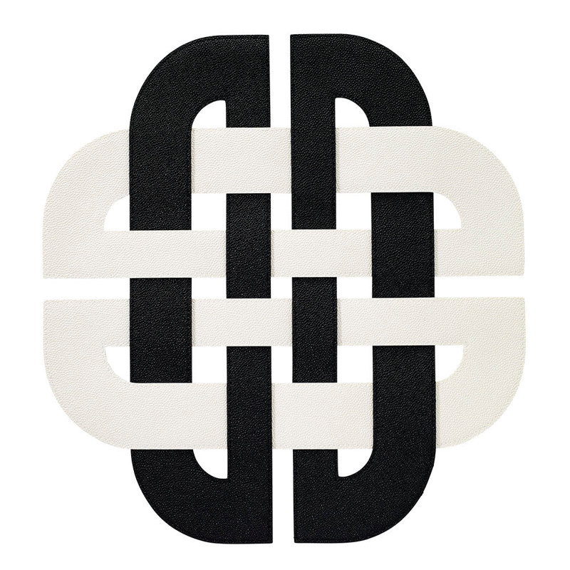 Galway Vinyl Geometric Woven Placemat, Black/Oyster