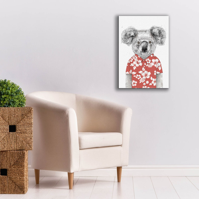 «Summer Koala, Red» par Balazs Solti, art mural sur toile, H 26 po x l 18 po