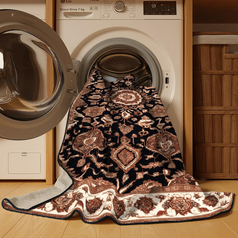 Machine Washable Persian Brown Area Rug, Round 7'