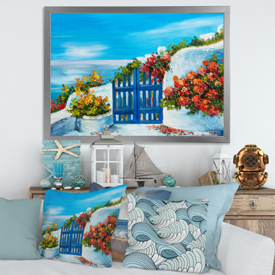 Maison près de la mer, fleurs colorées III - peinture sur toile