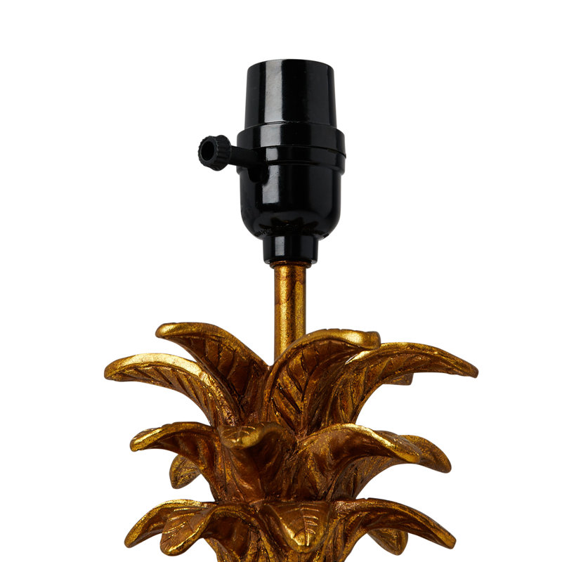 Resin Pineapple Table Lamp with Linen Shade, Antique Gold