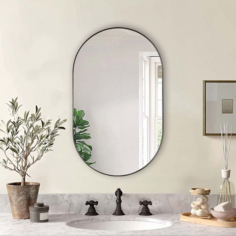 Miroir ovale en métal, 33 po x 20 po, Noir