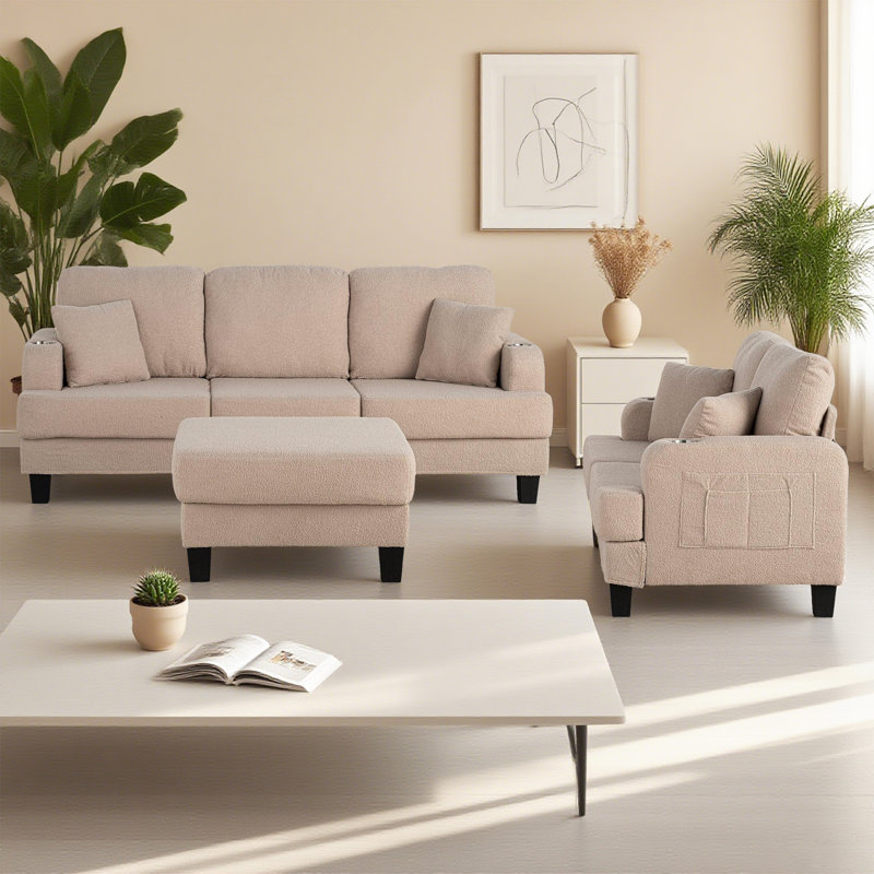 Canapé 3 places avec causeuse Crestline, Tissu beige
