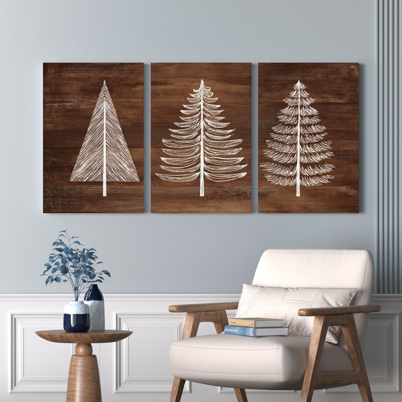 Arbre de Noël à motif de grain de bois, toile tendue sur toile, ensemble de 3 pièces pour le salon, la chambre à coucher et la décoration intérieure