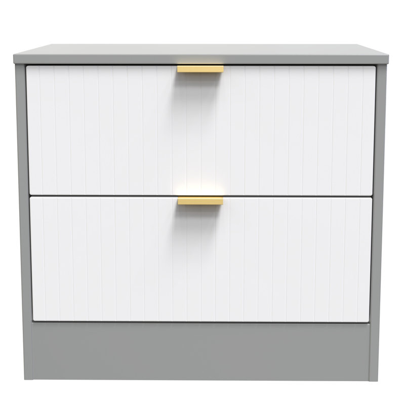 Berklie 58cm W Manufactured Wood Bedside Table, White Matt/Dusk Grey