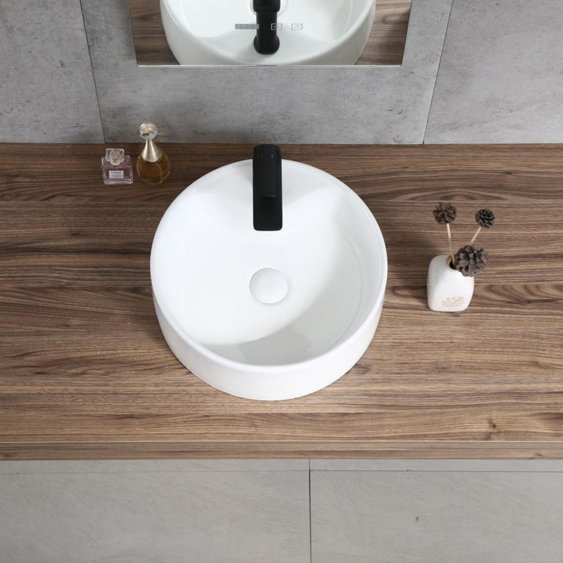 Lavabo de comptoir rond en céramique 15,9 po