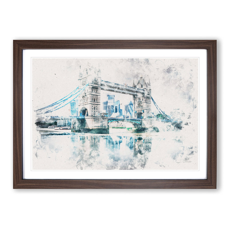 London Bridge Watercolour - Framed Print, Walnut Framed, 33cm H x 45cm W x 2cm D