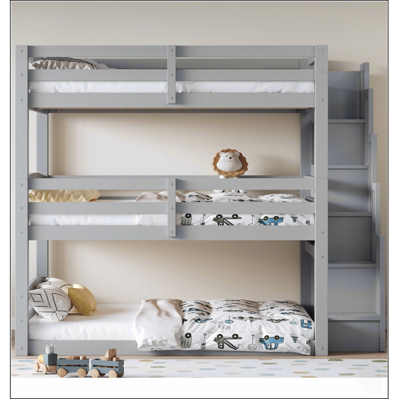 Lit superposé triple pleine grandeur avec escalier de rangement, conception séparée pour une utilisation maximale de l'espace et une durabilité accrue