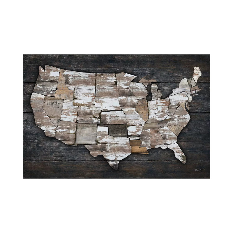 USA Map II by Diego Tirigall - No Frame Print on Canvas, 66.04 cm H x 45.72 cm W x 3.175 cm D