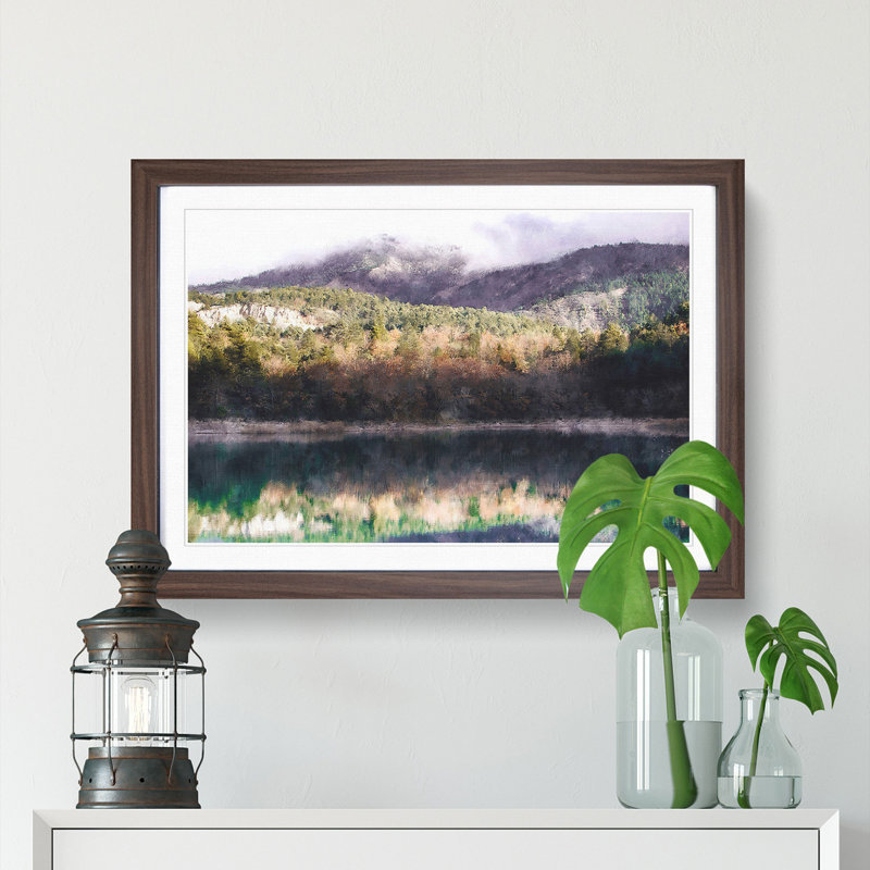 Reflection Of An Autumn Forest - Single Picture Frame Painting on MDF, 62cm H x 87cm W x 2cm D, Walnut