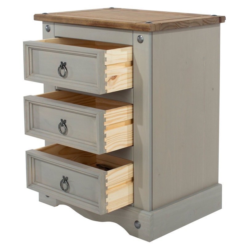 Mauldin 3 Drawer Bedside Table, Grey