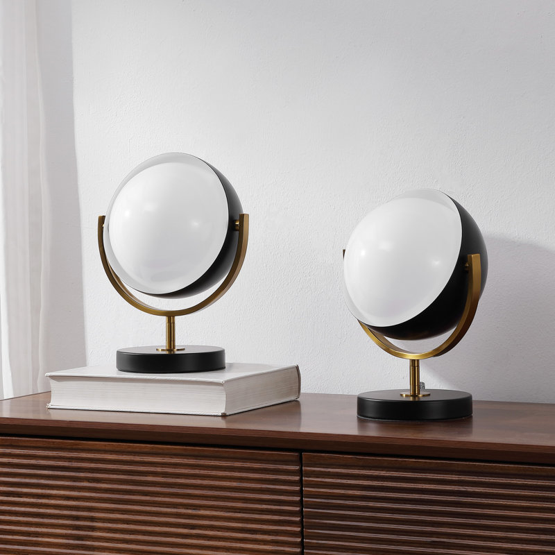 Lampe de table sphérique à DEL avec diffuseur coulissant moderne et réglable 12 po Orion, Noir / laiton or
