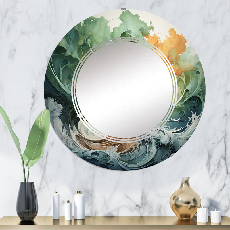 Neeja - Miroir mural floral rond, 32 po x 32 po