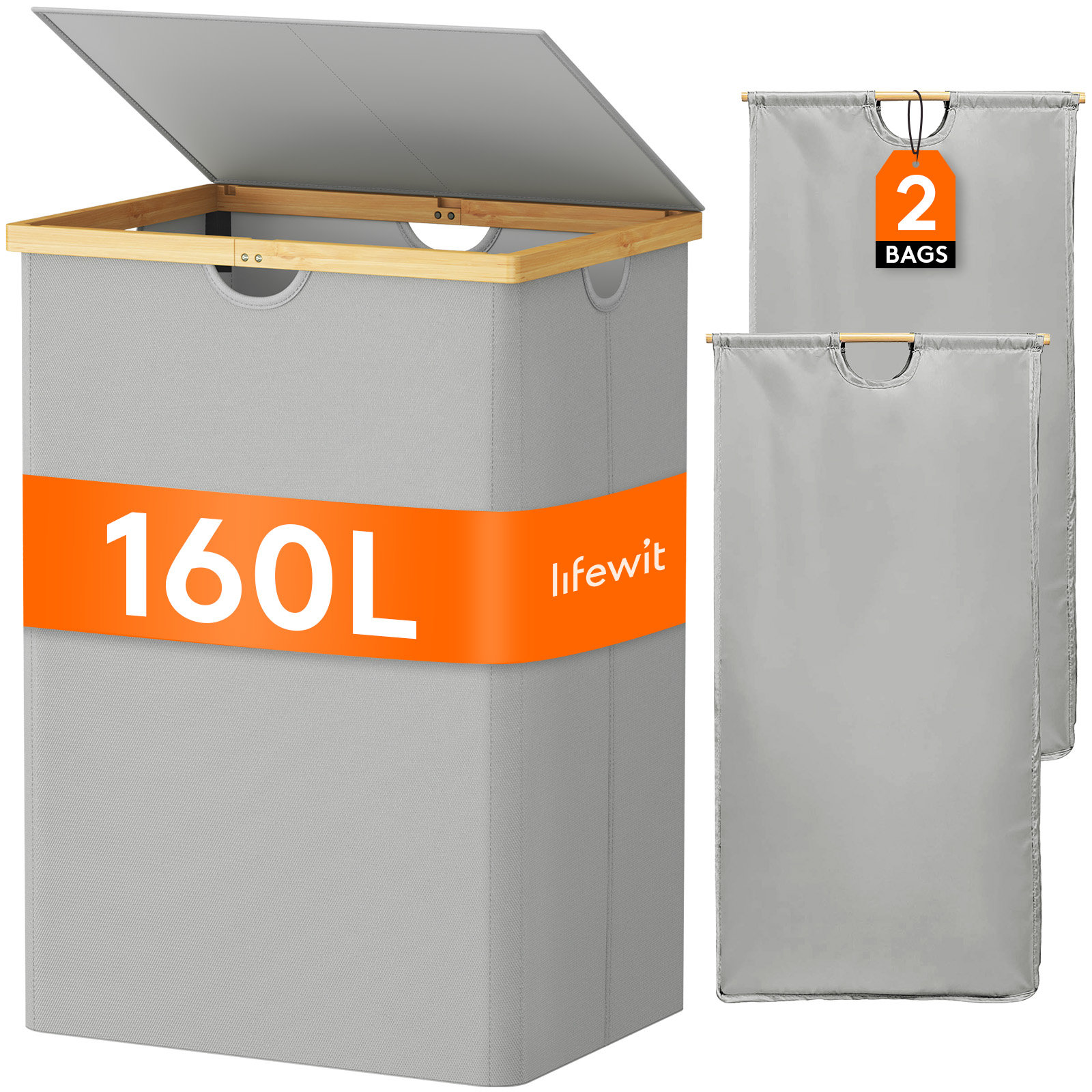 Lifewit 160l Double Laundry Hamper With Lid, Extra Large Bamboo