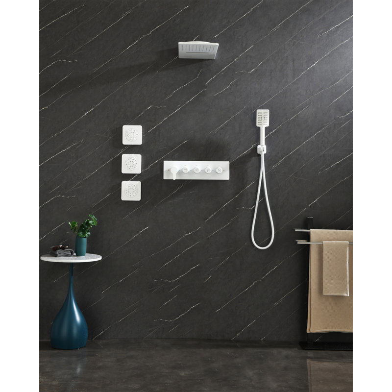 Wall Mounted Waterfall Rain Shower System With 3 Body Sprays & Handheld Shower