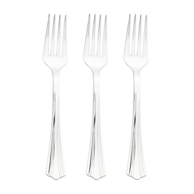 Shiny Metallic Groove Silver Plastic Forks