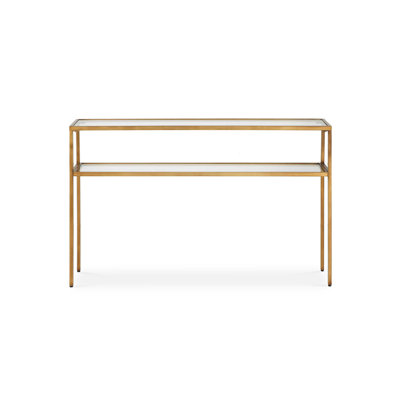 Ted Sofa Console Table W Open Shelf, 48 Inch Glass Top, Gold Iron