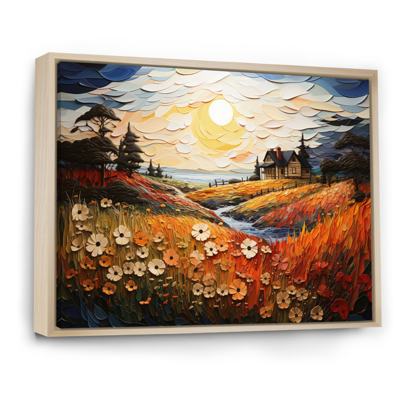 Marteka Farmhouse Seasons Pointillism II - impression, H 34 po x l 44 po, Cadre naturel flottant